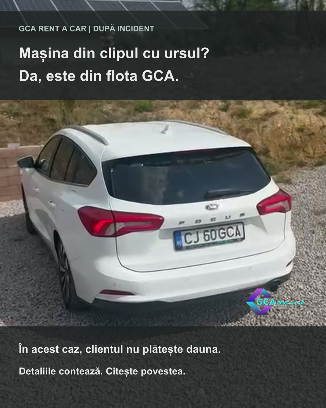 Ford Focus alb din flota GCA fotografiat după incidentul de pe Transfăgărășan